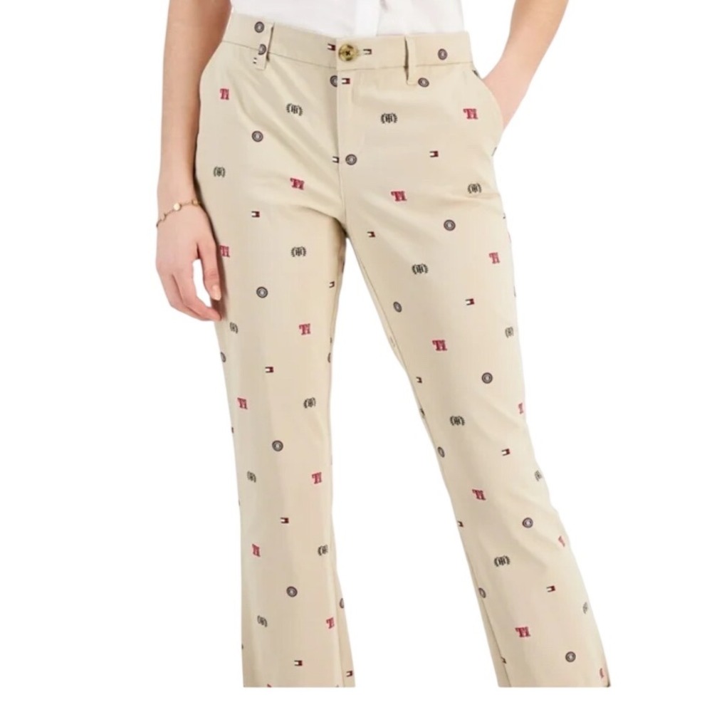 Tommy Hilfiger Womens Khaki Embroidered Logo Chino Pants Tan Size 12 Heritage